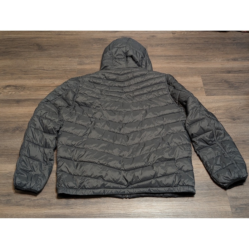 GUESS Puffer Jacket Hooded Reversible Full Zip Gray Quilted Lightweight Mens XL‎ - Picture 2 of 4
